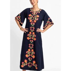 Frances‎ Valentine Navy Charming Caftan Poppy Embroidered Maxi Dress - 20